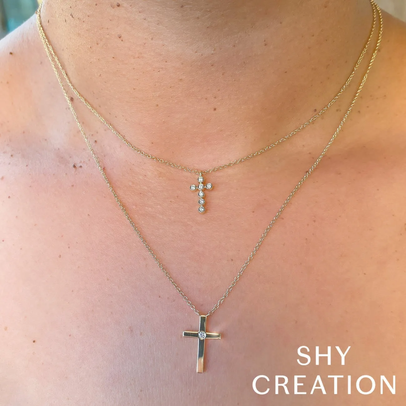 Kate 14K White Gold Diamond Bezel Cross Necklace