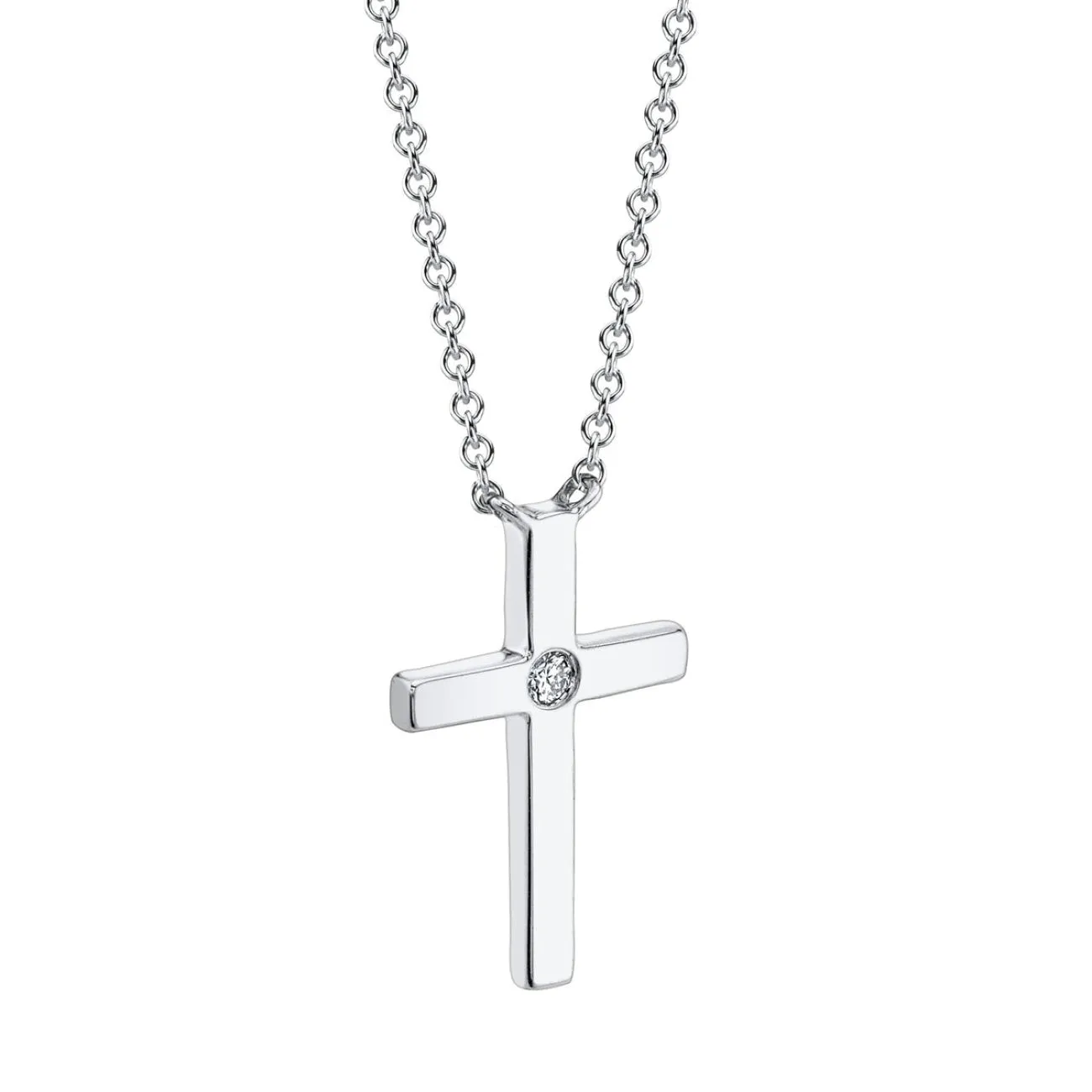 Kate 14K White Gold Diamond Bezel Cross Necklace