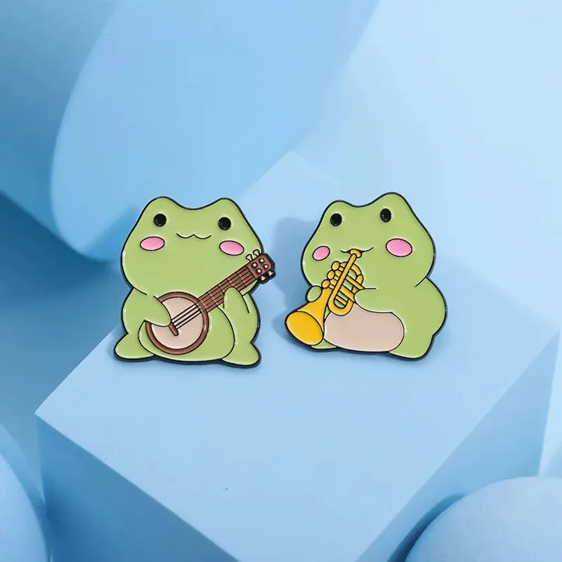 Kawaii Frog Musician Enamel Pins 🐸🎶 Adorable Cartoon Brooches for Lapel & Accessories! 💖✨