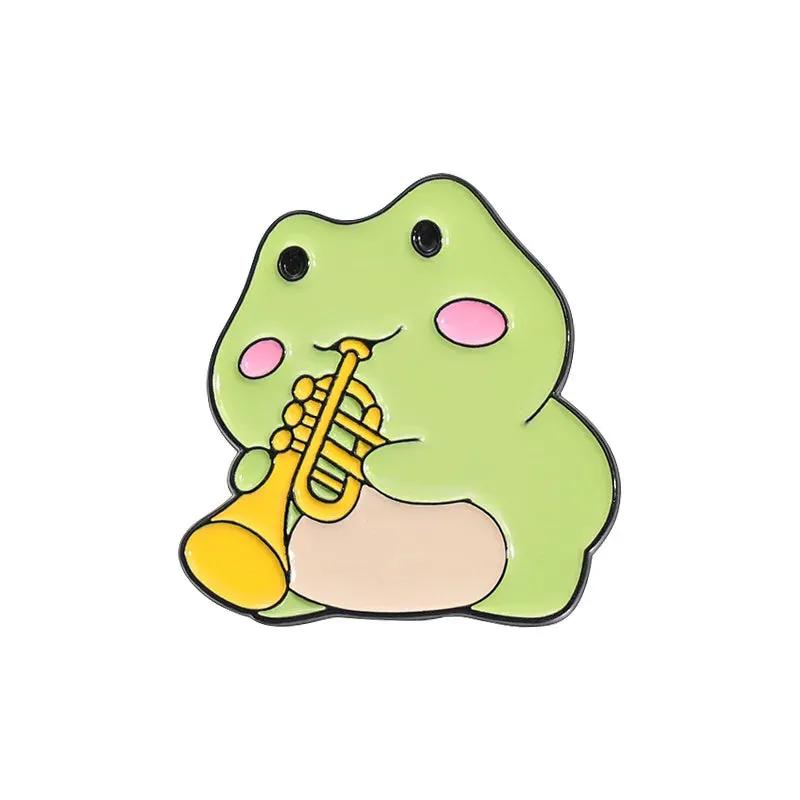 Kawaii Frog Musician Enamel Pins 🐸🎶 Adorable Cartoon Brooches for Lapel & Accessories! 💖✨