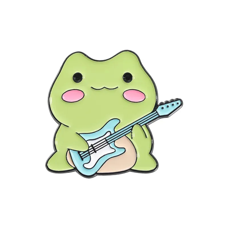 Kawaii Frog Musician Enamel Pins 🐸🎶 Adorable Cartoon Brooches for Lapel & Accessories! 💖✨