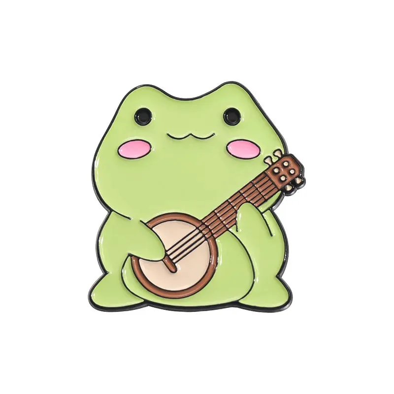 Kawaii Frog Musician Enamel Pins 🐸🎶 Adorable Cartoon Brooches for Lapel & Accessories! 💖✨