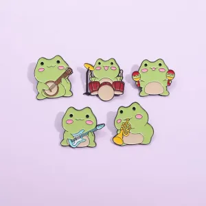 Kawaii Frog Musician Enamel Pins 🐸🎶 Adorable Cartoon Brooches for Lapel & Accessories! 💖✨