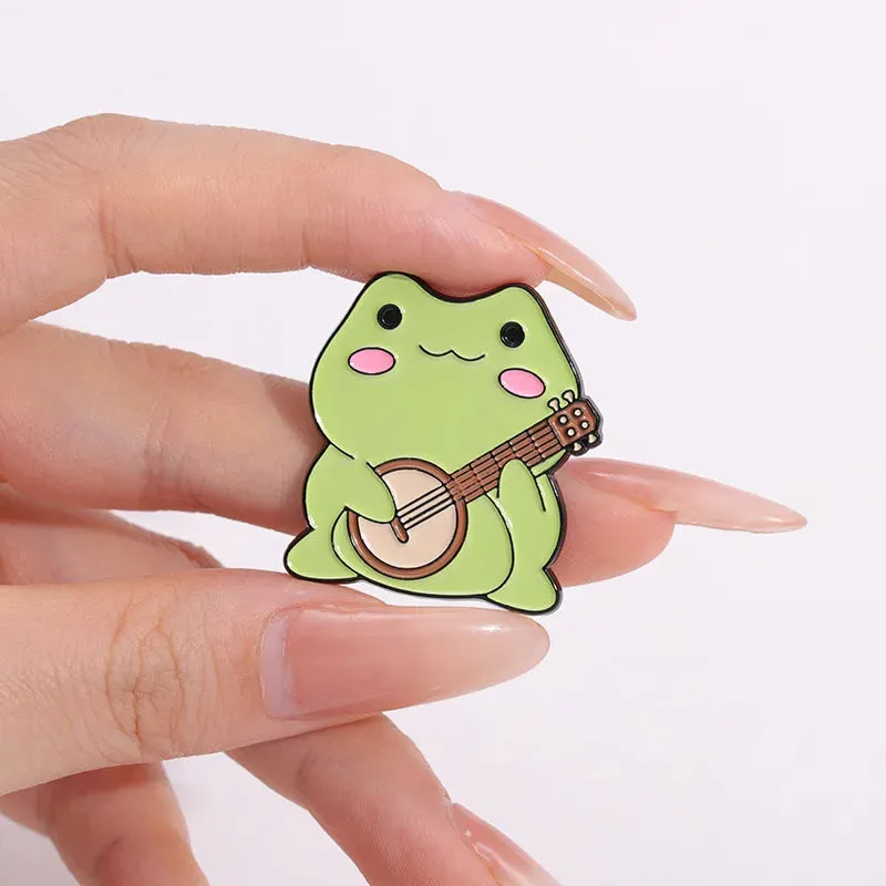 Kawaii Frog Musician Enamel Pins 🐸🎶 Adorable Cartoon Brooches for Lapel & Accessories! 💖✨