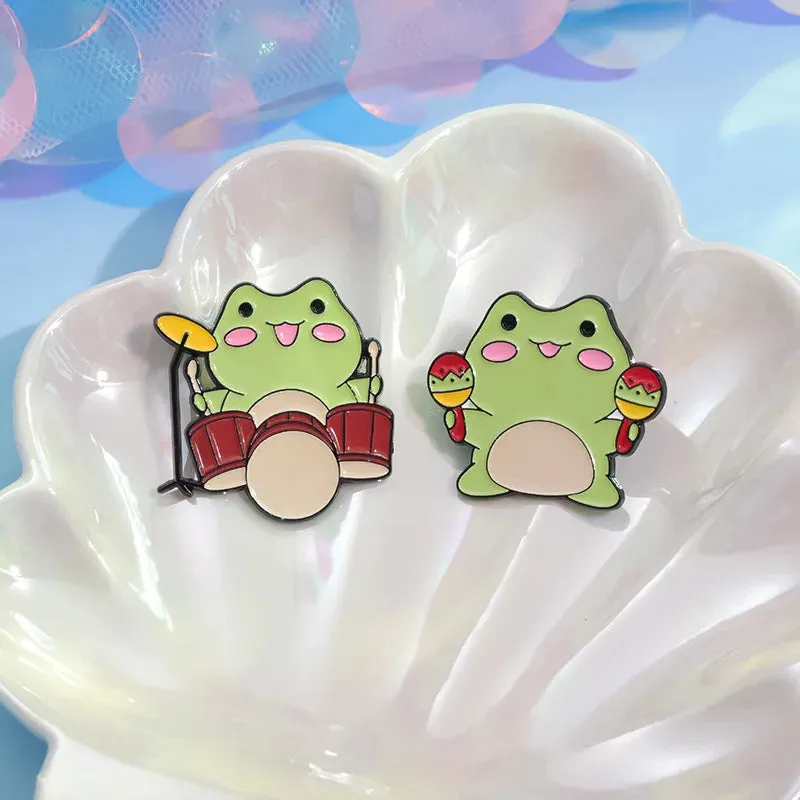Kawaii Frog Musician Enamel Pins 🐸🎶 Adorable Cartoon Brooches for Lapel & Accessories! 💖✨