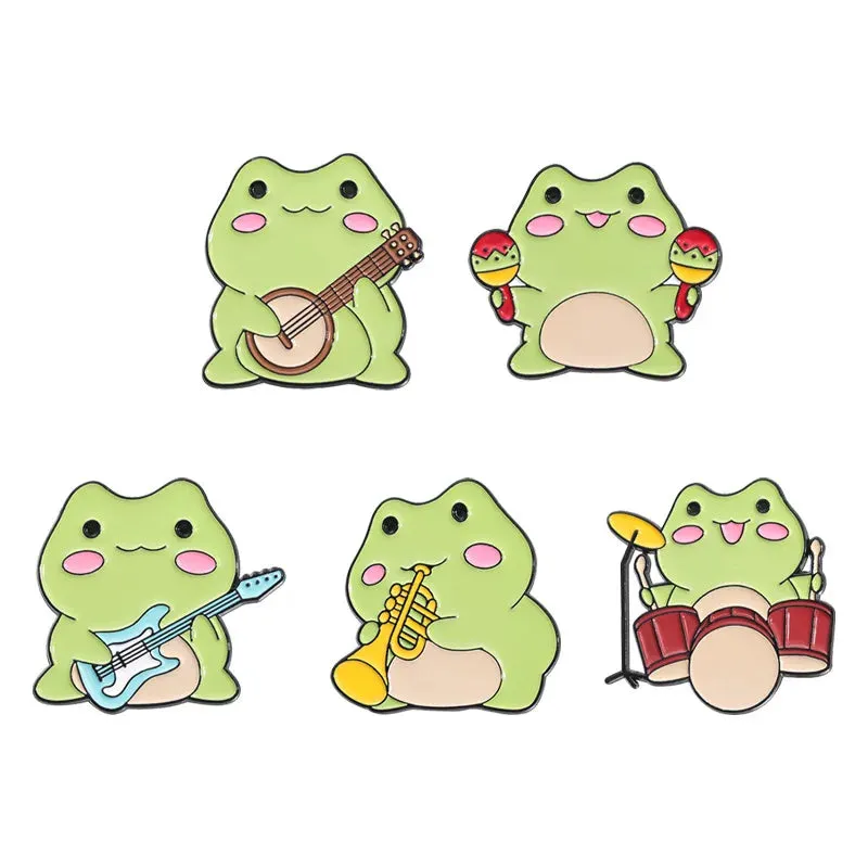 Kawaii Frog Musician Enamel Pins 🐸🎶 Adorable Cartoon Brooches for Lapel & Accessories! 💖✨