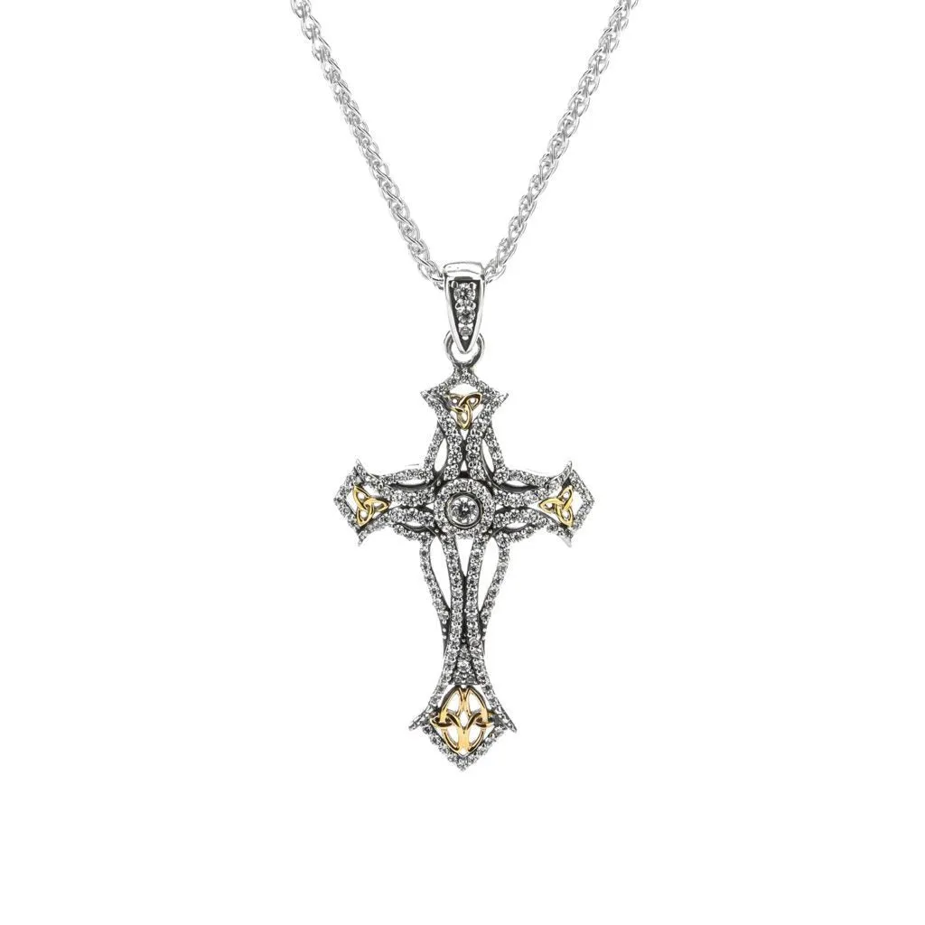 Keith Jack Celtic Cross Sterling Silver and 10K Yellow Gold CZ Pendant