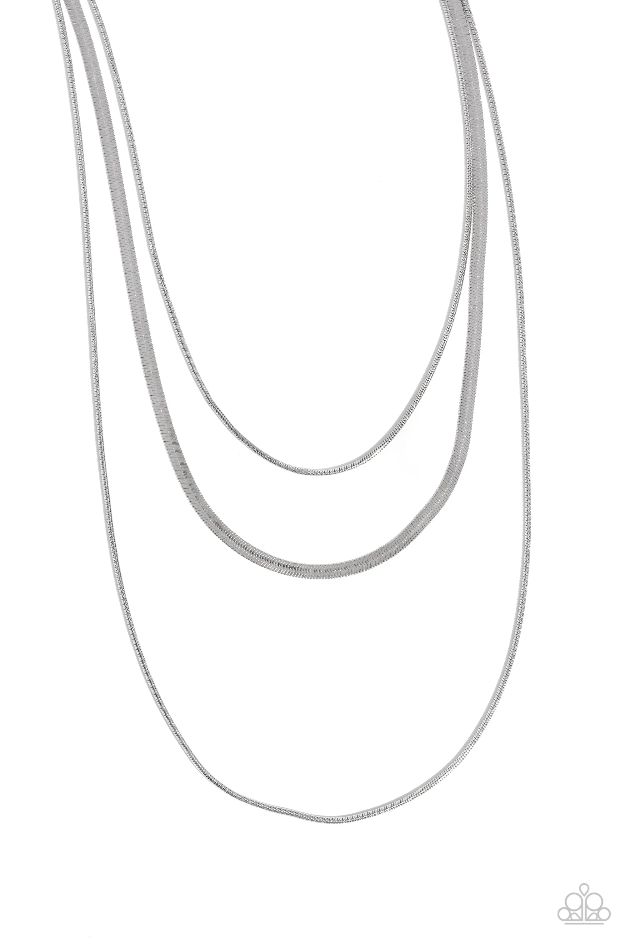 Key LAYER - Silver - Tiered Snake and Herringbone Chain Paparazzi Short Necklace