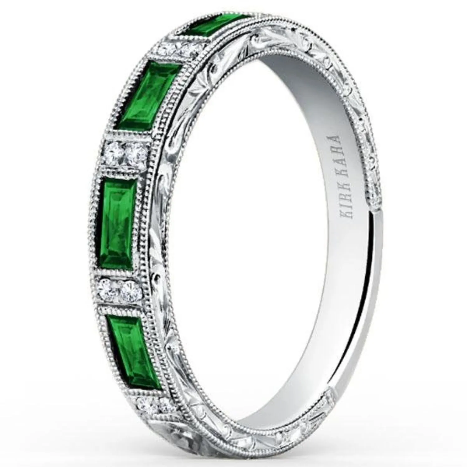 Kirk Kara "Charlotte" Baguette Cut Green Tsavorite Wedding Band