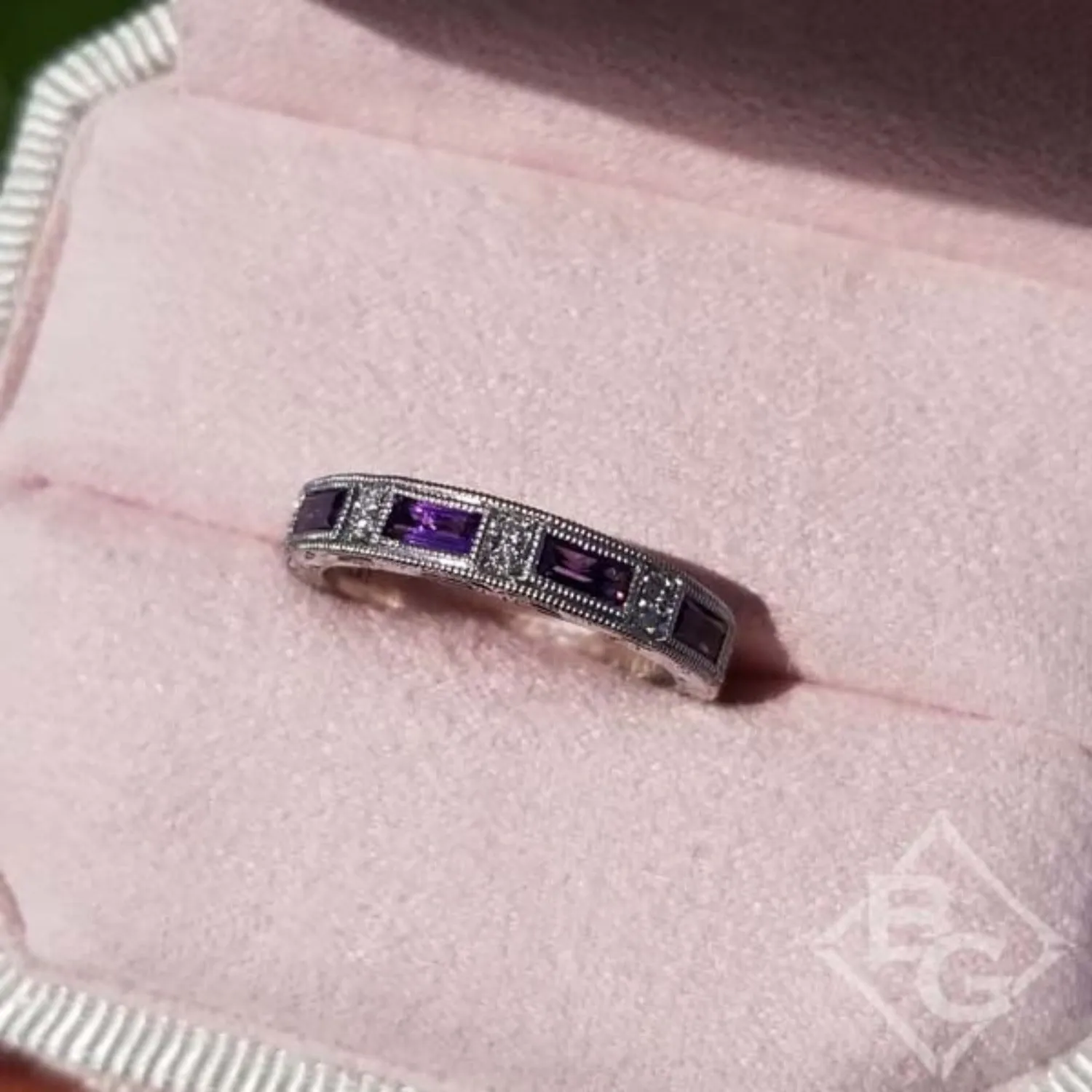 Kirk Kara "Charlotte" Baguette Cut Purple Amethyst Diamond Wedding Band