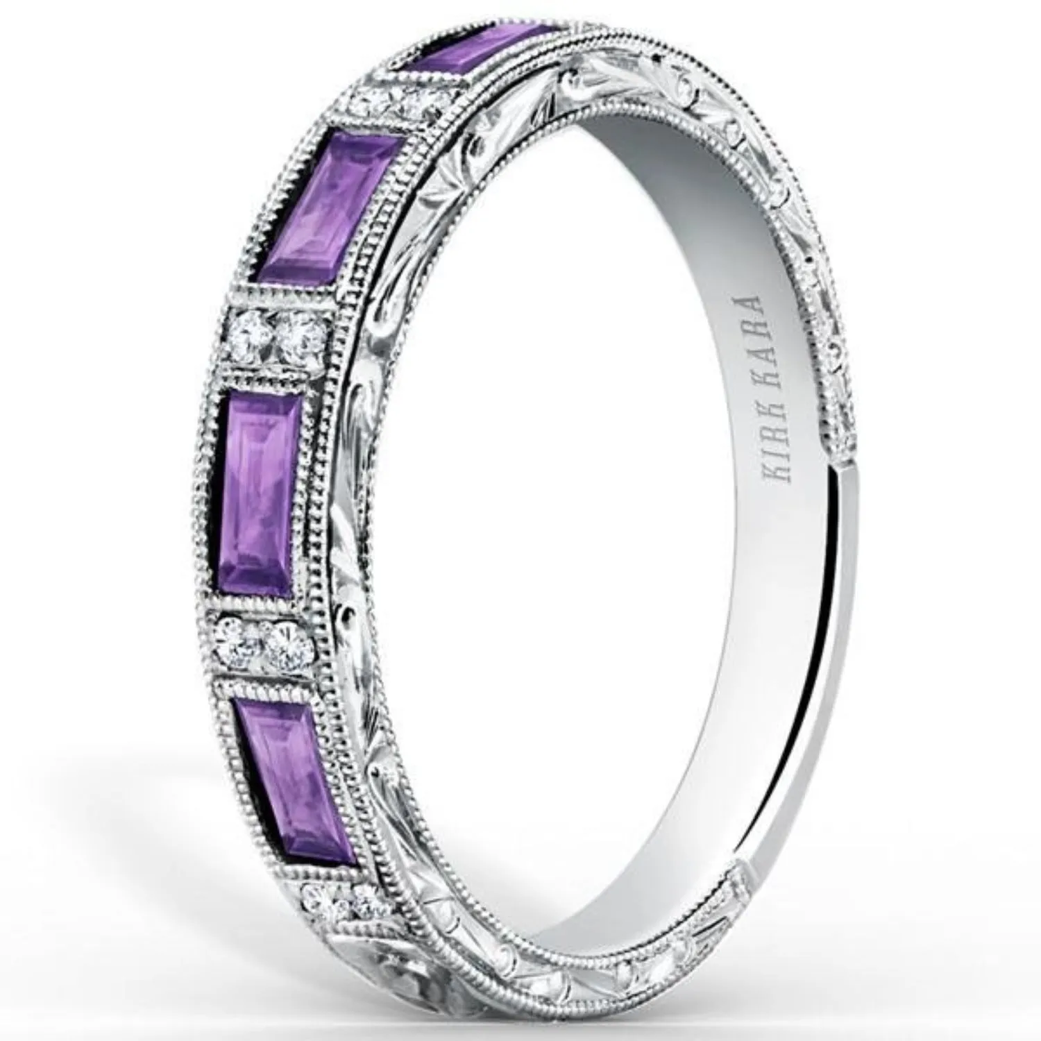 Kirk Kara "Charlotte" Baguette Cut Purple Amethyst Diamond Wedding Band