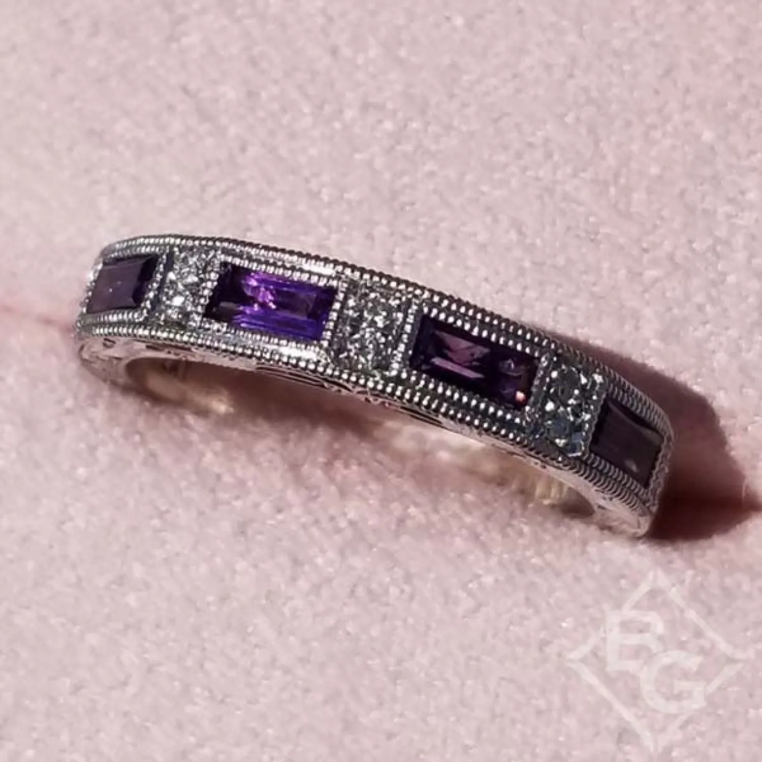 Kirk Kara "Charlotte" Baguette Cut Purple Amethyst Diamond Wedding Band
