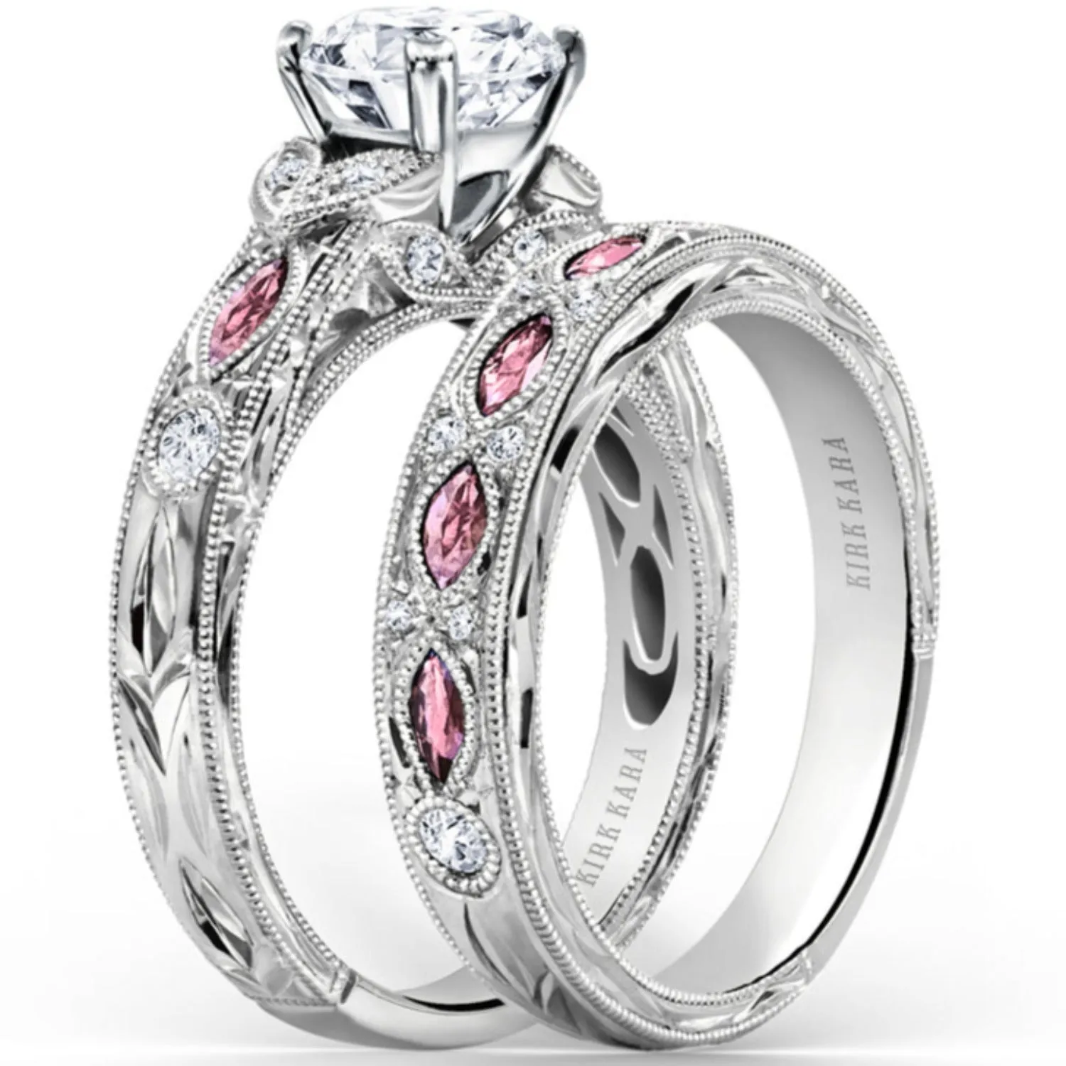 Kirk Kara "Dahlia" Marquise Cut Pink Sapphire Diamond Wedding Band