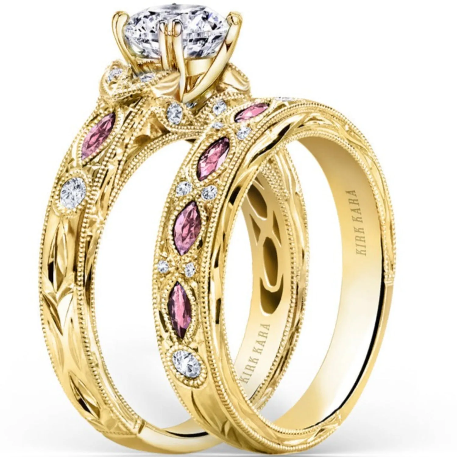 Kirk Kara "Dahlia" Marquise Cut Pink Sapphire Diamond Wedding Band