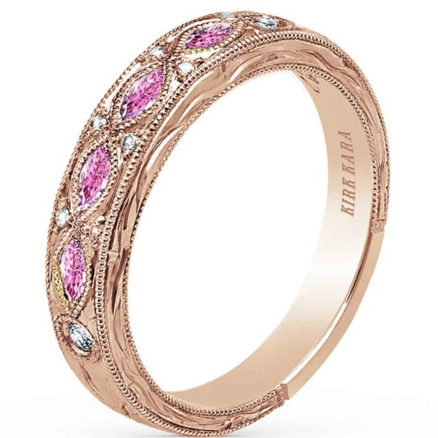 Kirk Kara "Dahlia" Marquise Cut Pink Sapphire Diamond Wedding Band