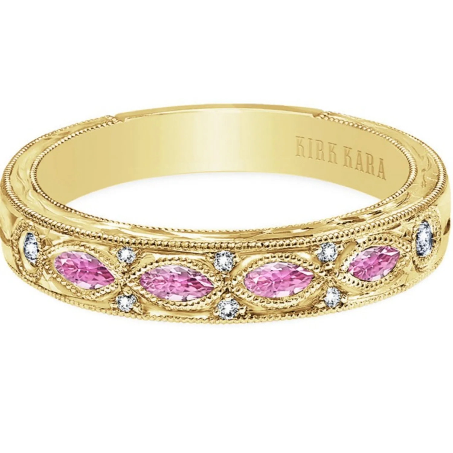 Kirk Kara "Dahlia" Marquise Cut Pink Sapphire Diamond Wedding Band