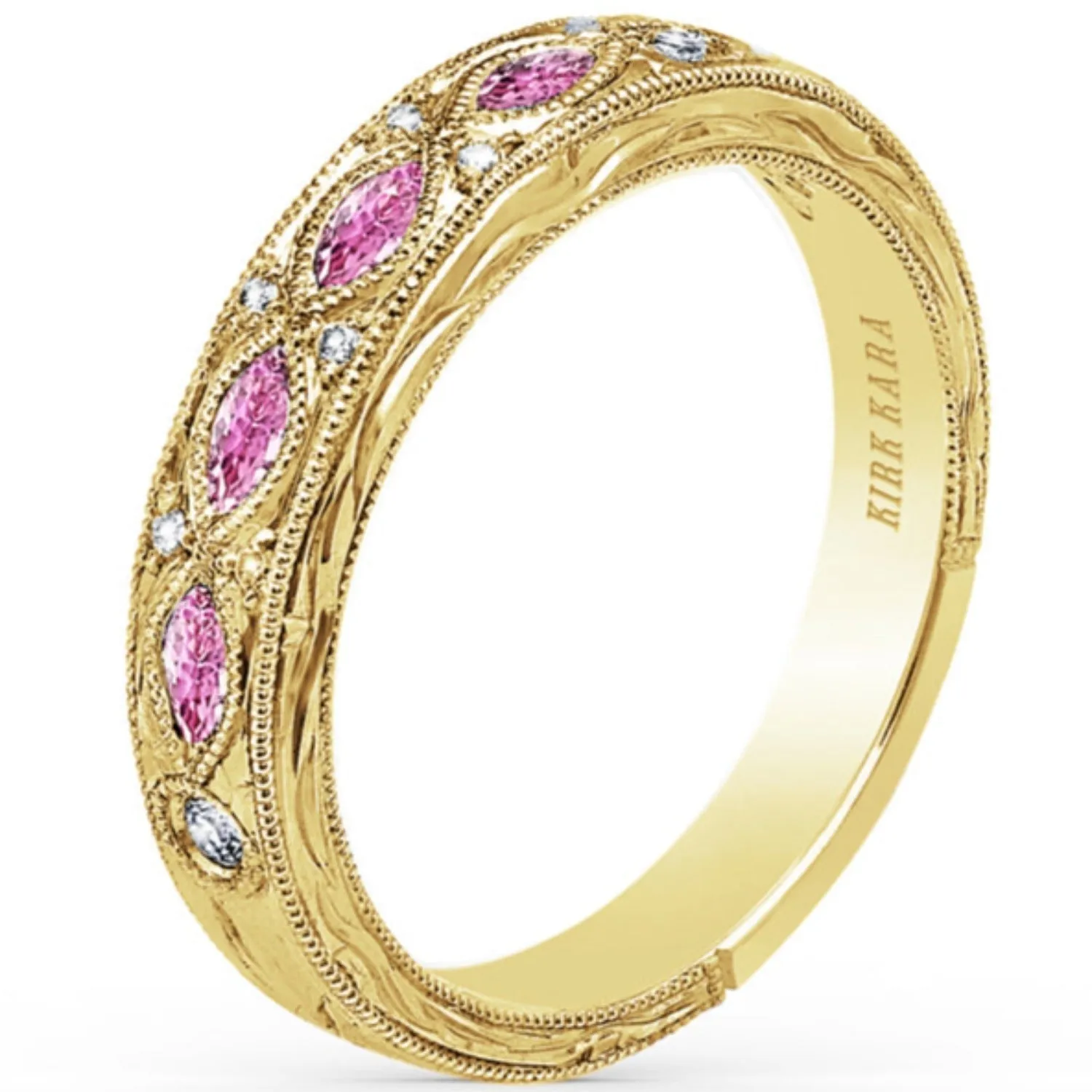 Kirk Kara "Dahlia" Marquise Cut Pink Sapphire Diamond Wedding Band