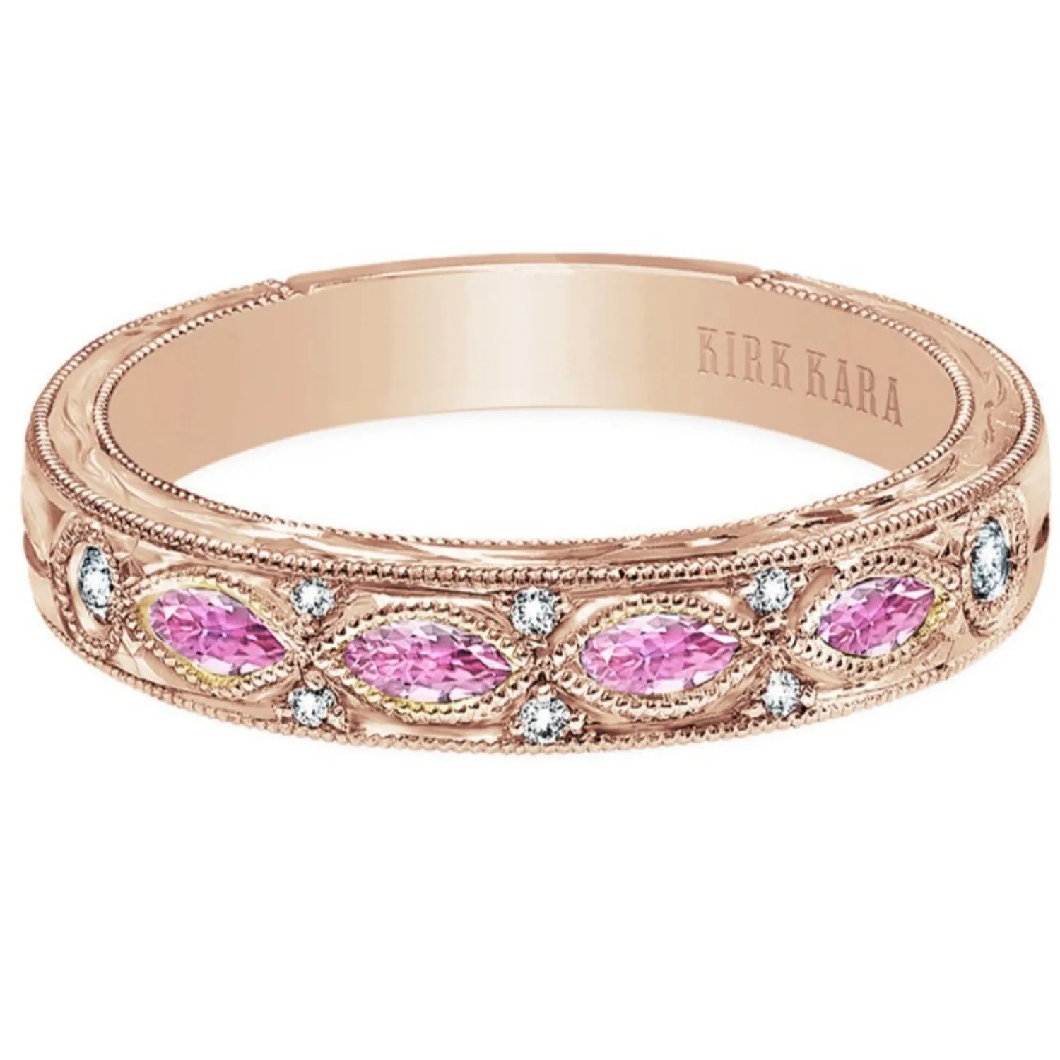 Kirk Kara "Dahlia" Marquise Cut Pink Sapphire Diamond Wedding Band