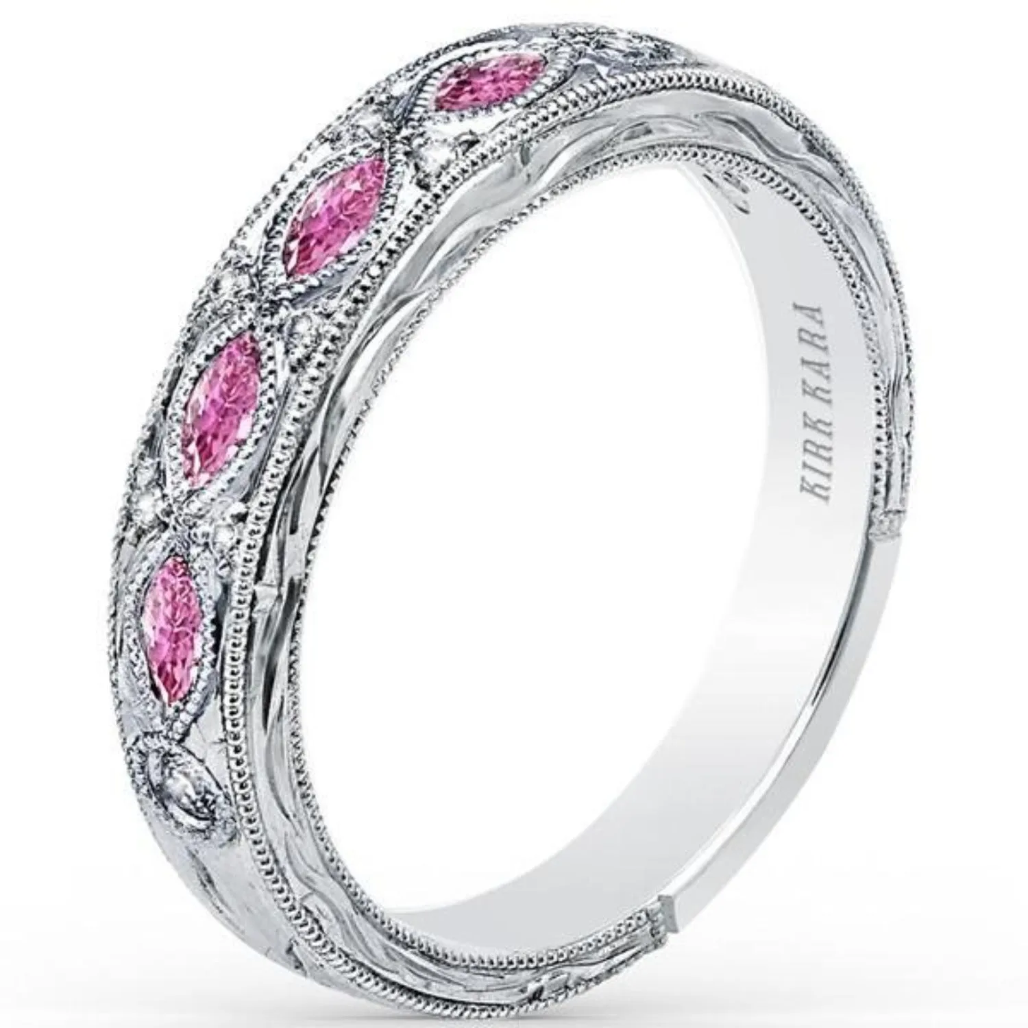 Kirk Kara "Dahlia" Marquise Cut Pink Sapphire Diamond Wedding Band