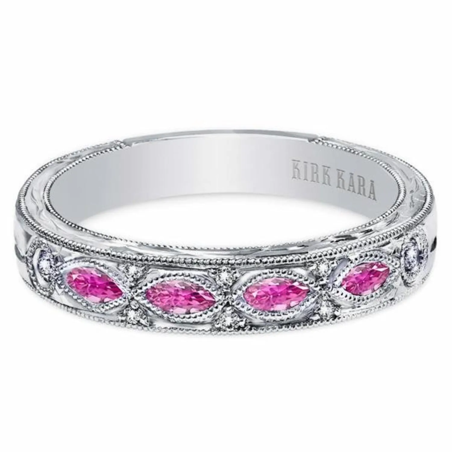 Kirk Kara "Dahlia" Marquise Cut Pink Sapphire Diamond Wedding Band