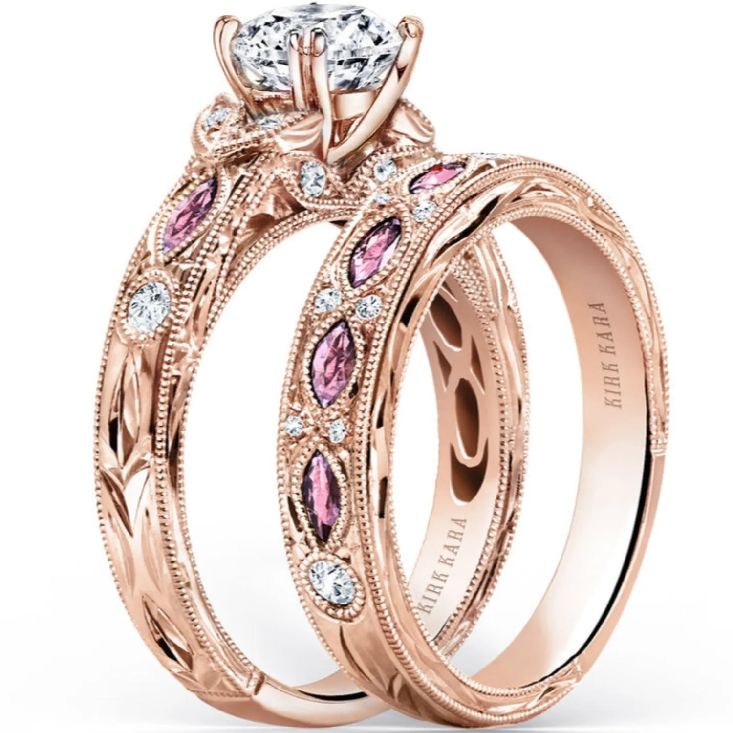 Kirk Kara "Dahlia" Marquise Cut Pink Sapphire Diamond Wedding Band