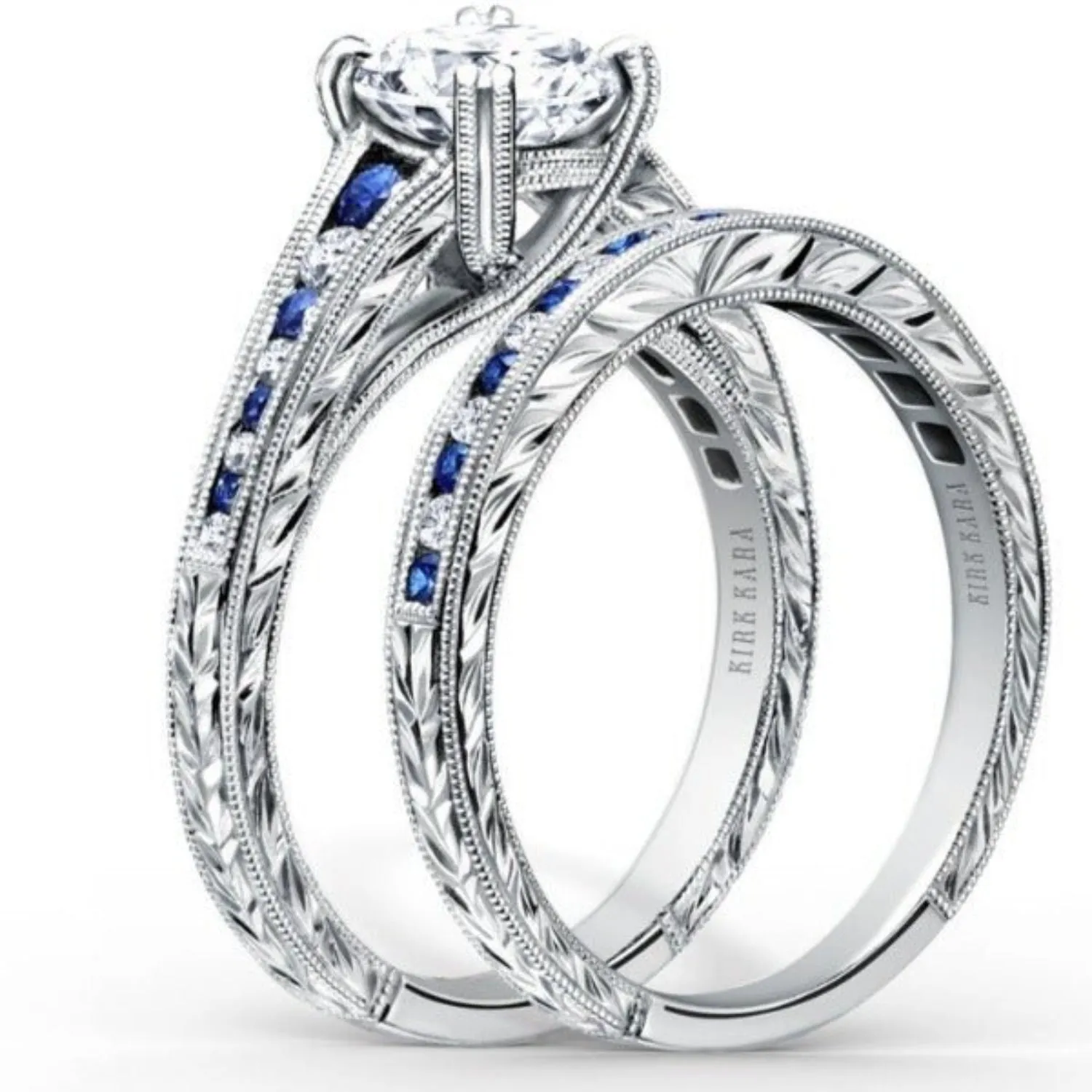 Kirk Kara "Stella" Blue Sapphire Diamond Wedding Band