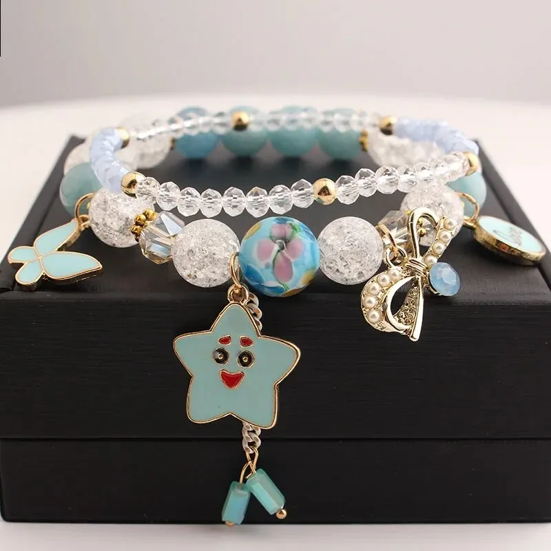 Korean Style fresh wrist bracelet for women outbreak beads elastic bracelets for women butterfly starfish girl jewelry for women