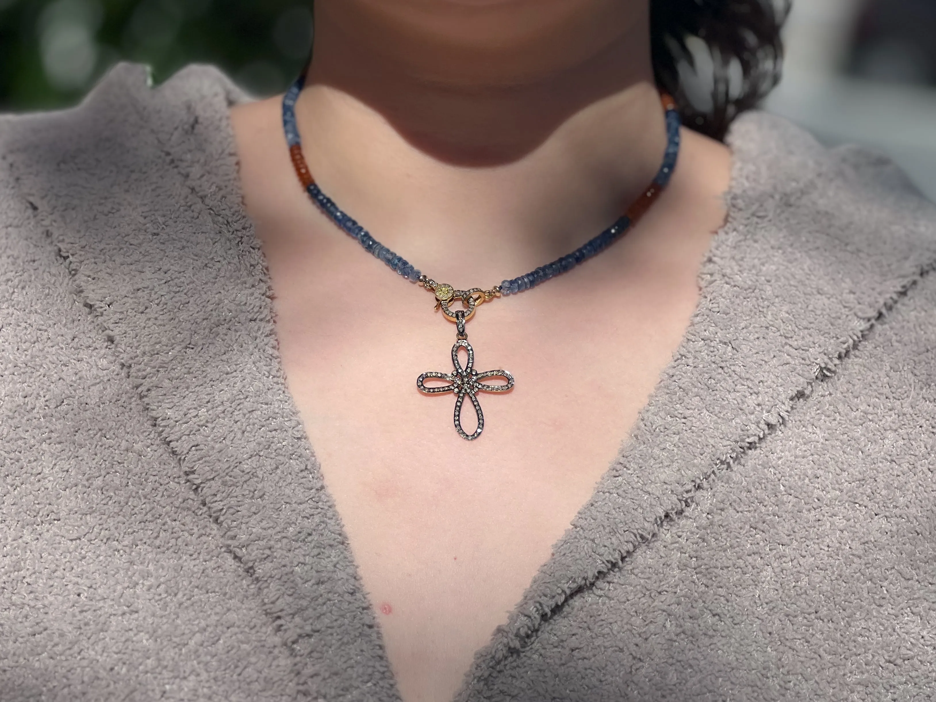 Kyanite Necklace with Removable Cross Pendant