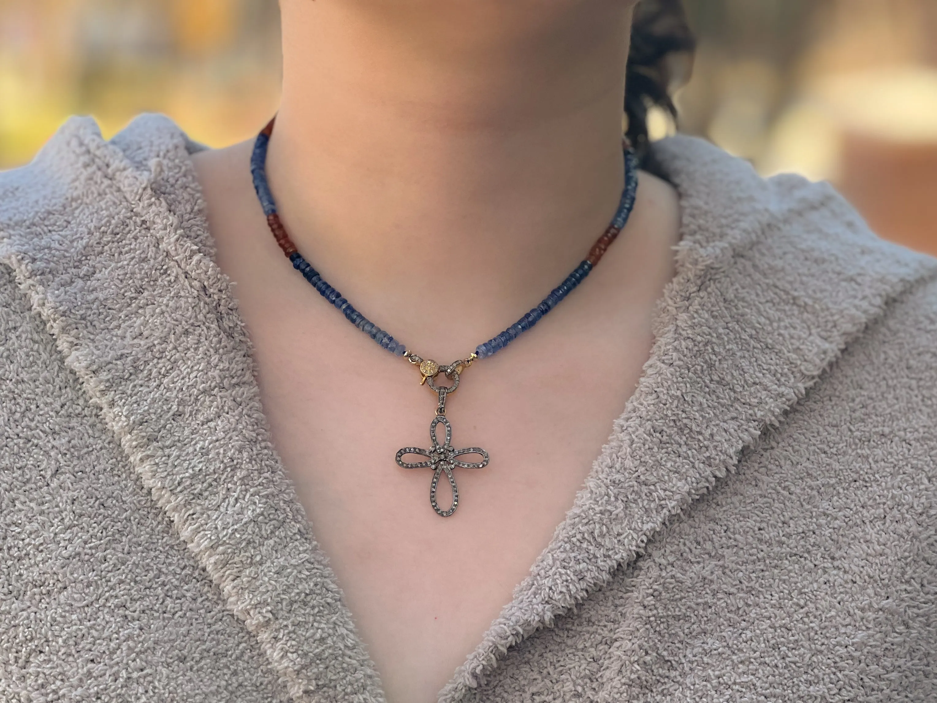 Kyanite Necklace with Removable Cross Pendant