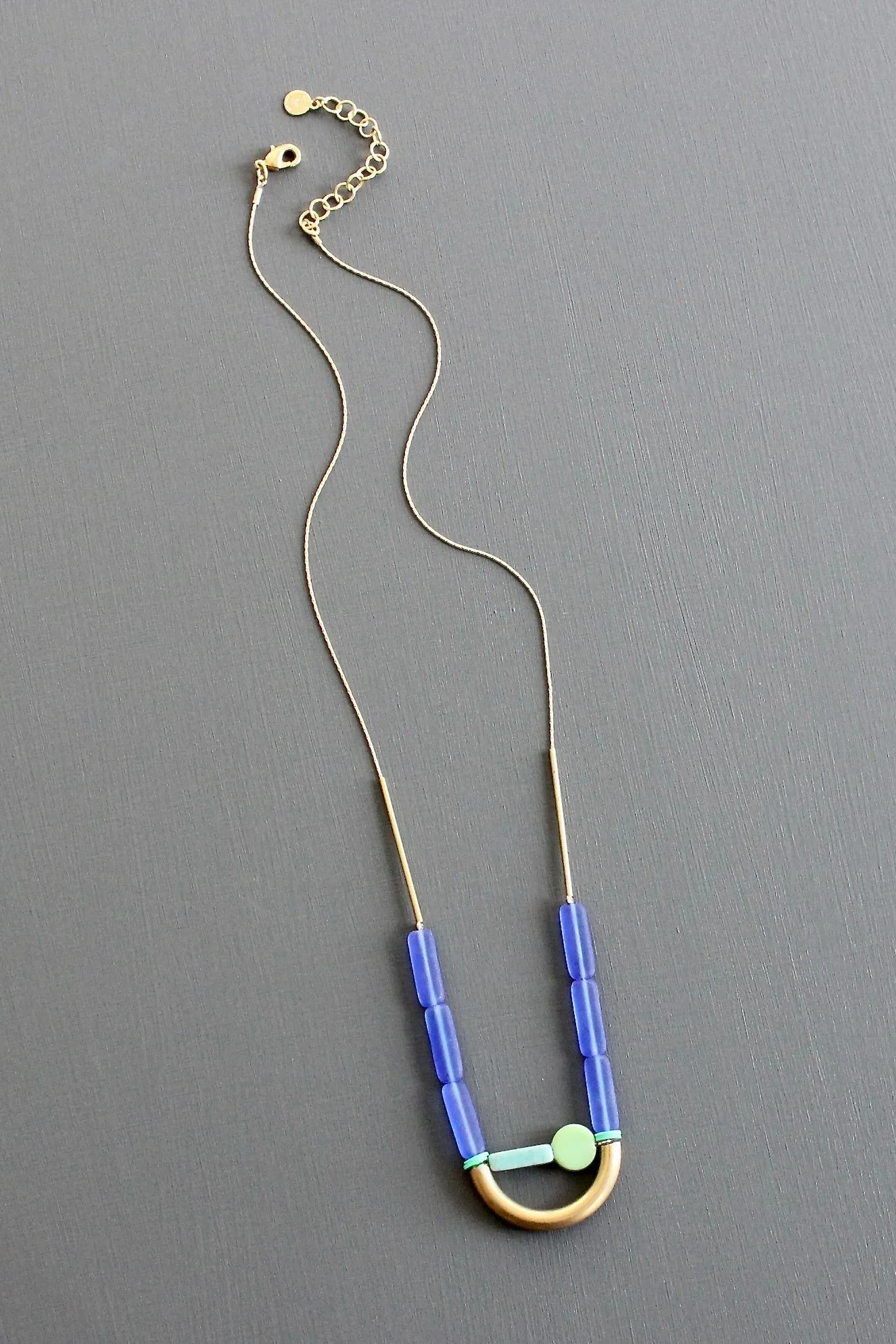 KYL121 cobalt and mint geometric necklace