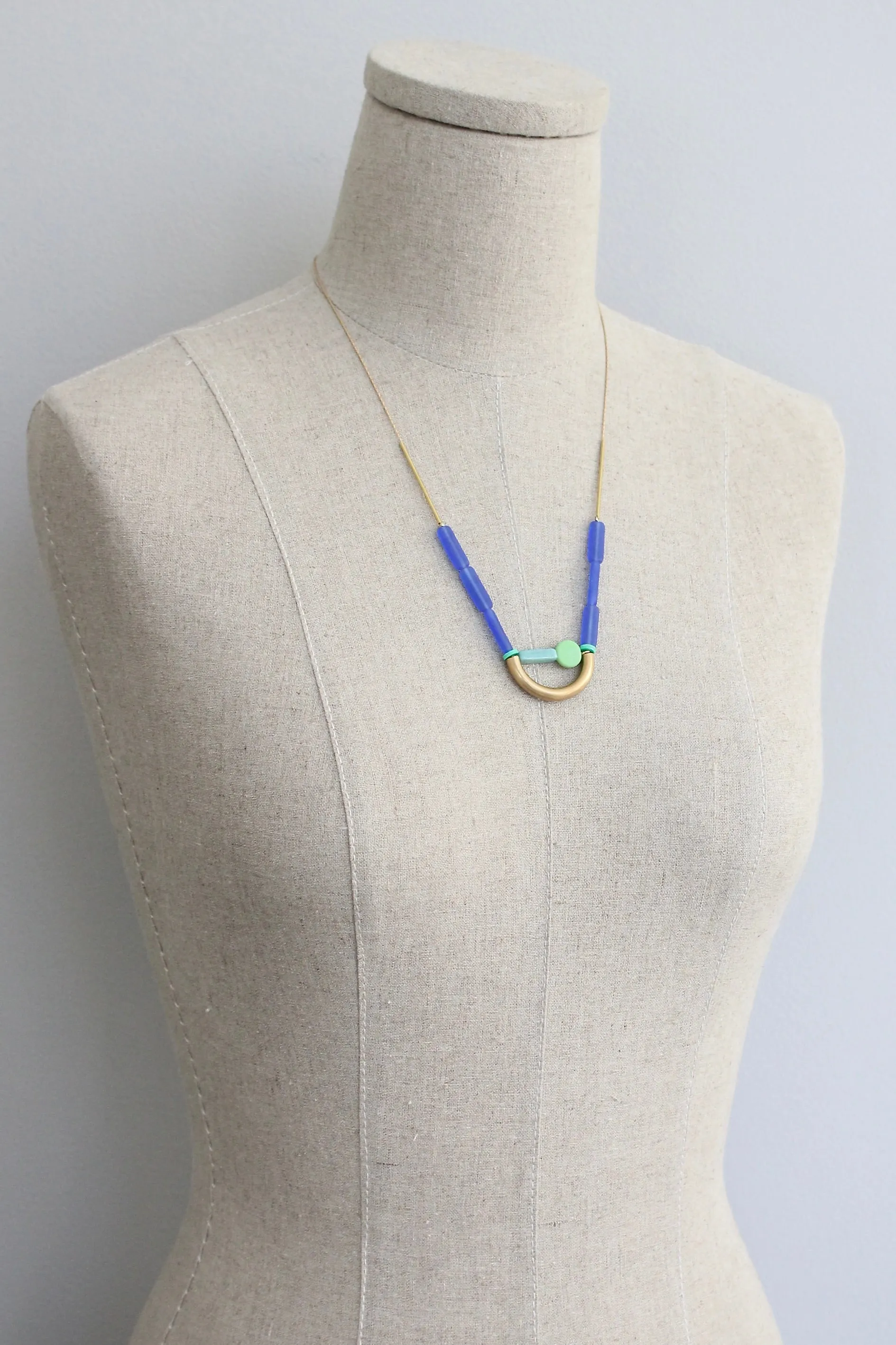 KYL121 cobalt and mint geometric necklace