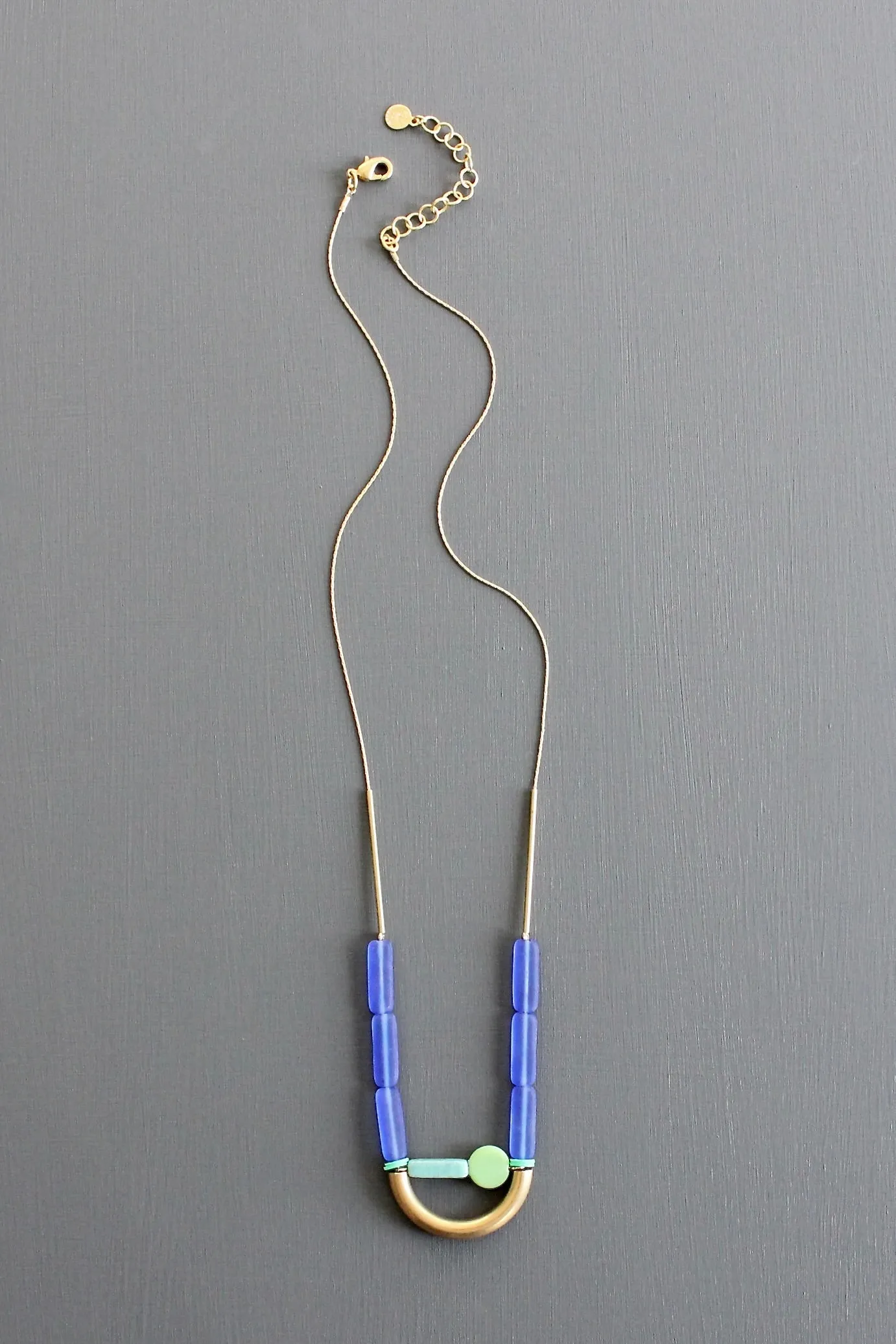 KYL121 cobalt and mint geometric necklace