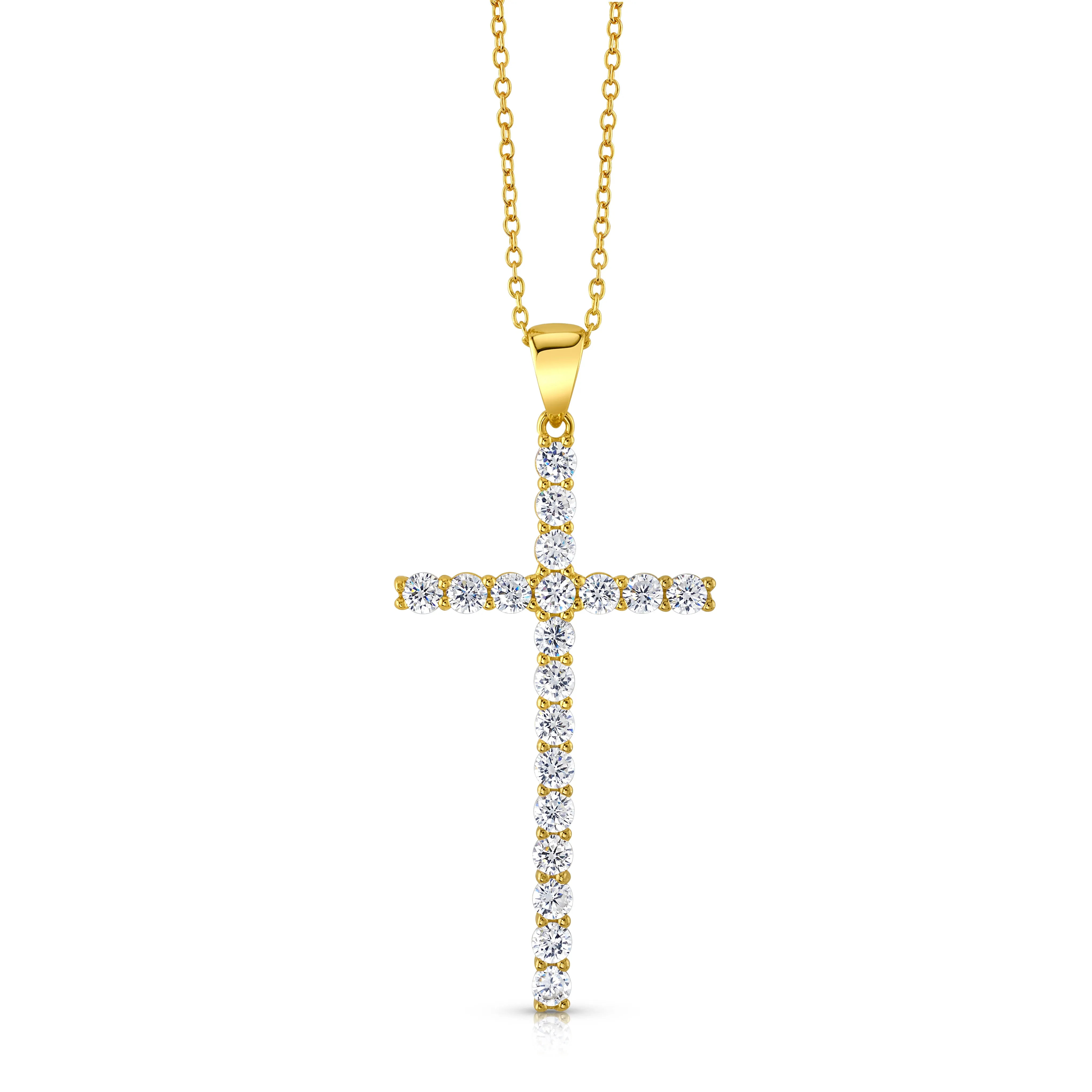 LARGE CROSS CZ NECKLACE, GOLD