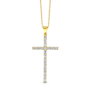 LARGE CROSS CZ NECKLACE, GOLD