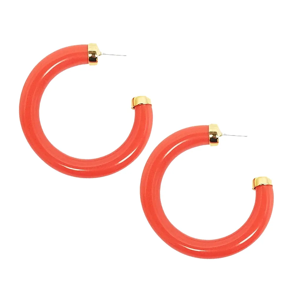 Large Polished  Resin Gold Ends Hoop Pierced Earrings