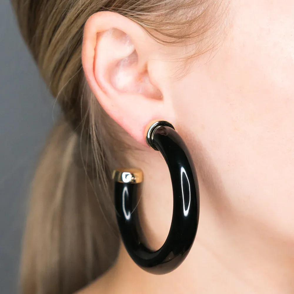 Large Polished  Resin Gold Ends Hoop Pierced Earrings
