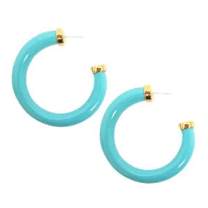 Large Polished  Resin Gold Ends Hoop Pierced Earrings