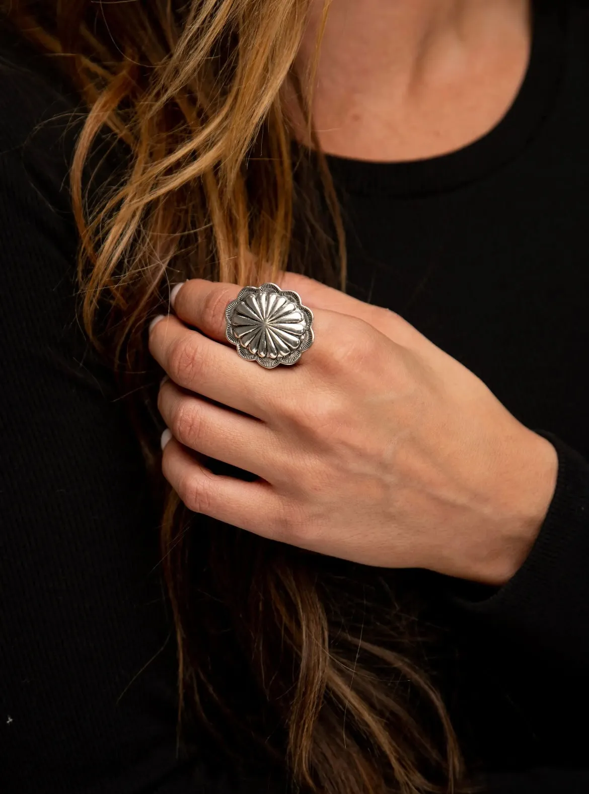 Large Silver Adjustable Concho Ring