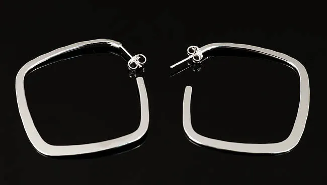 Large Silver Square Hoop Earrings