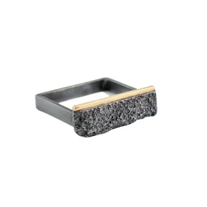 Lauren Markley Rectangular Concrete Textured Square Ring with Gold Bar
