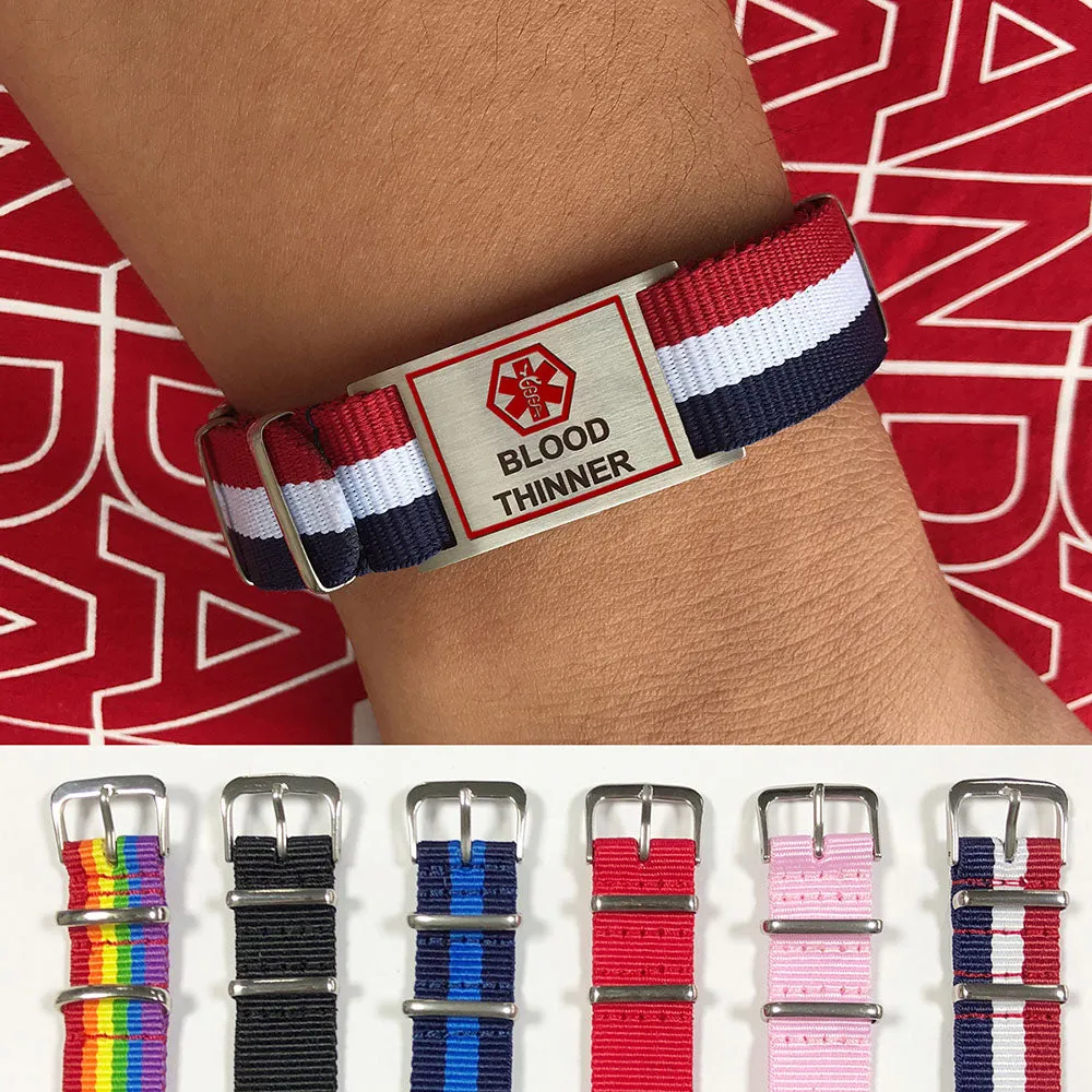 Linnalove 6-8.5" Adjustable Sport Waterproof Canvas Band Medical Alert ID Bracelets
