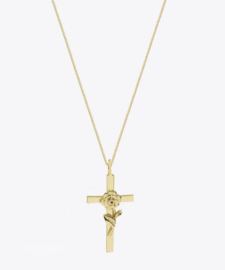 Lourdes Rose Cross Necklace