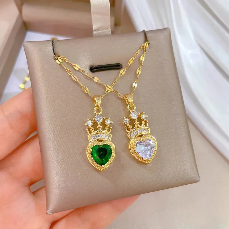 Luxurious Queen's Crown Necklace Exquisite and Versatile Stainless Steel Clavicle Chain