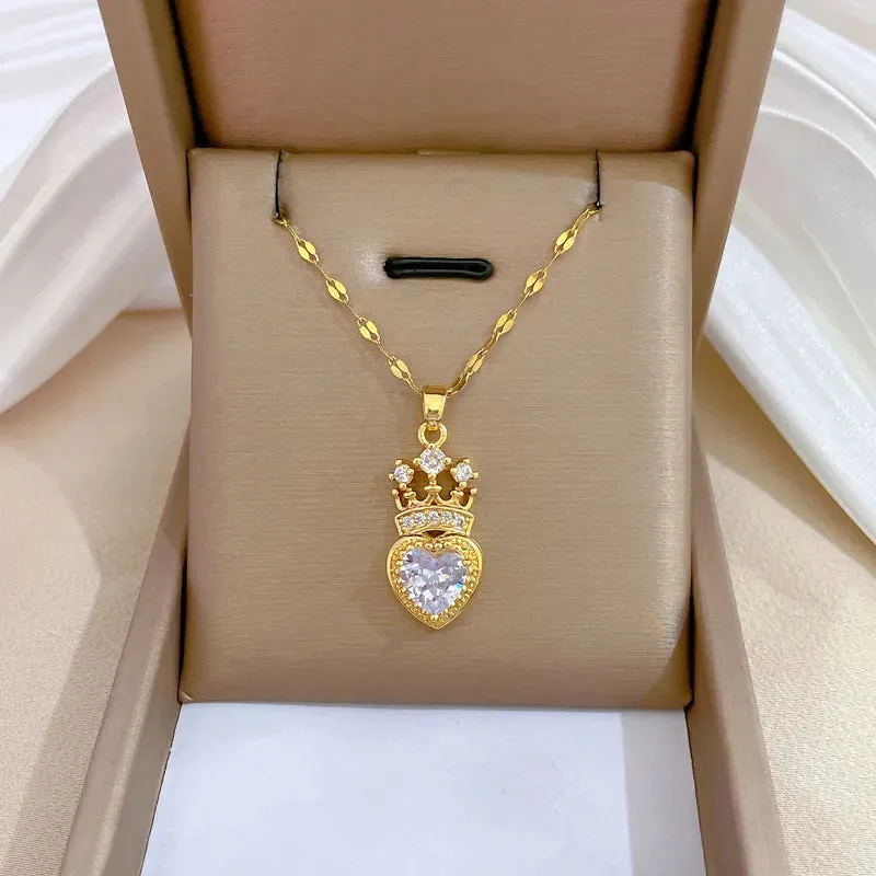 Luxurious Queen's Crown Necklace Exquisite and Versatile Stainless Steel Clavicle Chain