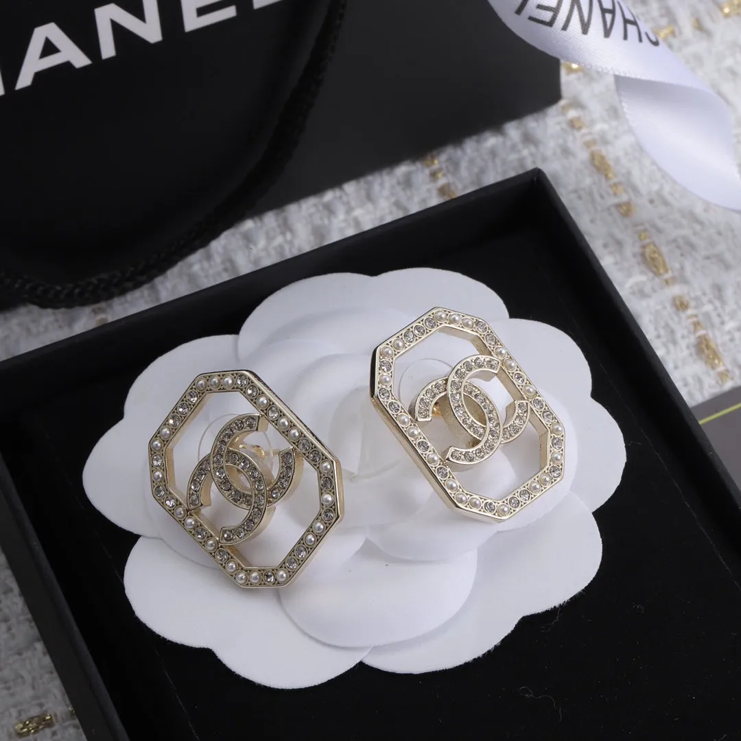 Luxury CC Full Rhinestone Square Earrings