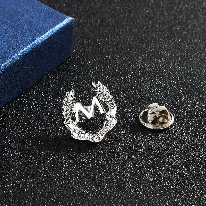 “M” Letter and Wheat Ear Simple Metal Brooch 6pcs