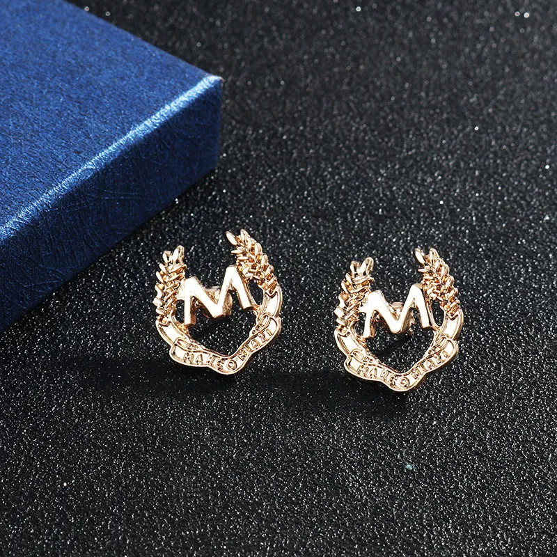 “M” Letter and Wheat Ear Simple Metal Brooch 6pcs