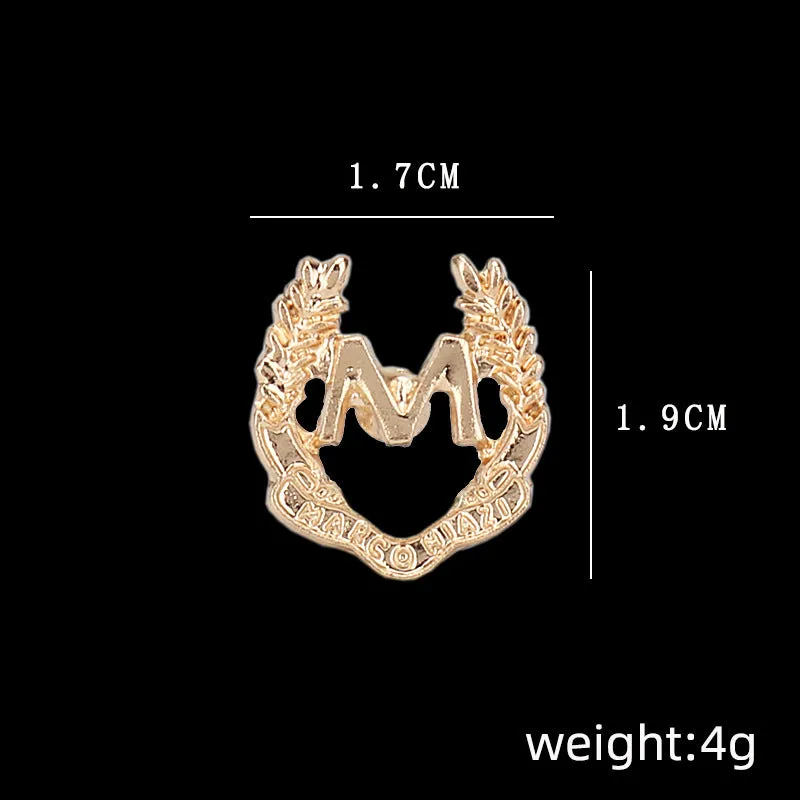 “M” Letter and Wheat Ear Simple Metal Brooch 6pcs