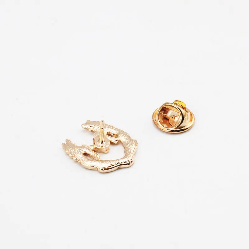 “M” Letter and Wheat Ear Simple Metal Brooch 6pcs