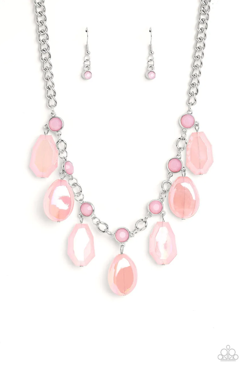 Maldives Mural - Pink - Asymmetric Iridescent Bead Paparazzi Short Necklace